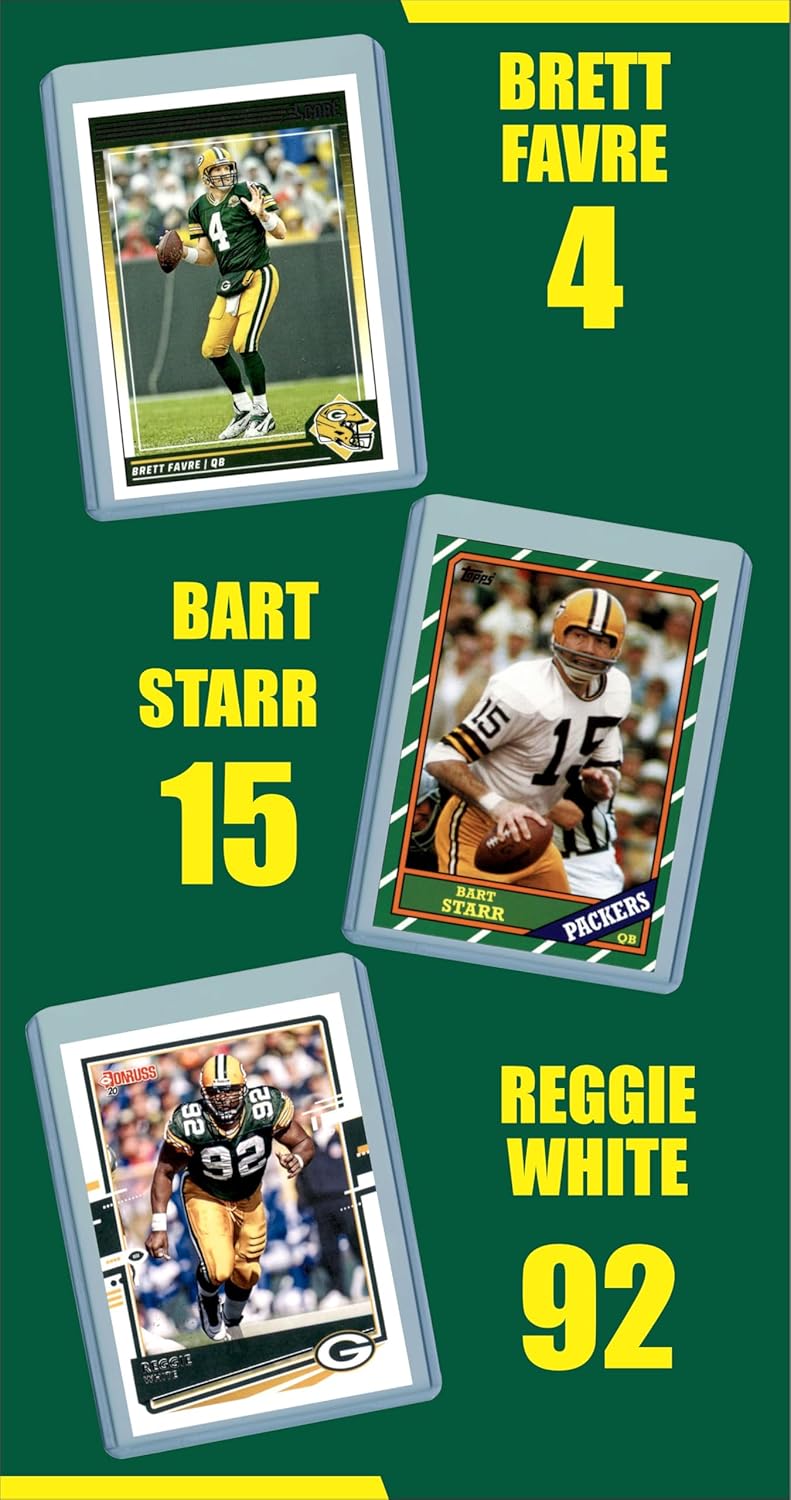 Chaser Green Bay Packers Football Legends Cards: Brett Favre, Bart Starr, Reggie White, Aaron Rodgers, Donald Driver, Ahman Green, James Lofton, Ray Nitschke, Mason Crosby (9) Assorted GOAT Card Hall of Fame Gift Pack - Image 2